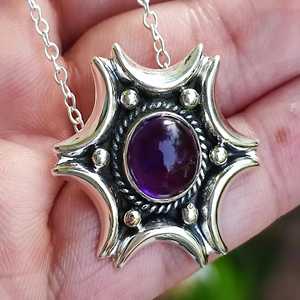 Collar de Plata de Ley 925 Hecho a Mano con Piedra de Amatista, Colgante de Gema Morada en Forma de Estrella, Piedra de Nacimiento de Febrero, Topacio - Product Image 1