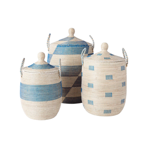 Juego de 3 Cestas de Almacenamiento Tejidas de Pasto Marino Rústico de Alta Calidad, Ecológicas, con Asas, Tapa y Resorte, Colección Primavera, Color Personalizado para el Hogar - Product Image 6