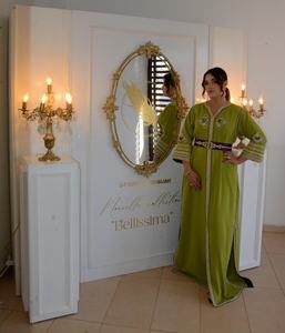 Elegante caftán verde oliva marroquí con bordado a mano, ropa musulmana tradicional y accesorio - Product Image 6