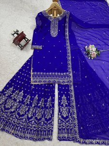 Conjunto Sharara de Diseñador, Salwar Kameez, Ropa Étnica Elegante para Fiesta, Tonos Clásicos, Tela Premium de Georgette Sintética, Reversible - Product Image 6
