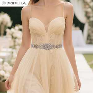 บริเดลลา BS161G เข็มขัดปรับได้สีแชมเปญประดับด้วยพลอยเทียมและมุกสำหรับงานแต่งงานและงานพิธีการ - Product Image 1