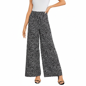 Summer Fashion Women's Floral Print Mid Waist Lightweight Spandex/Polyester <b>Drawstring</b> Closure Palazzo Pants Loose <b>Trousers</b> - Product Image 1