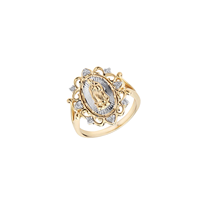 Anillo de Aleación de Alta Gama con Diseño Religioso Cristiano, Antideslustre, Moderno, Bicolor, Chapado en Rodio, con Circonitas, de la Virgen María, para Mujer