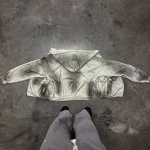 New <b>Rhinestone</b> Zipper up Hoodie Cropped Long Sleeve Spay Zip up Hoodies for Men Women Washed Hoodie <b>Jacket</b> 2025 - Product Image 4