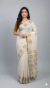 Nuevo Lanzamiento: Sari de Algodón Khadi para Mujer, Ropa Étnica India, Diseño Jamdani con Estampado Autónomo, Sari de Boda - Product Image 2