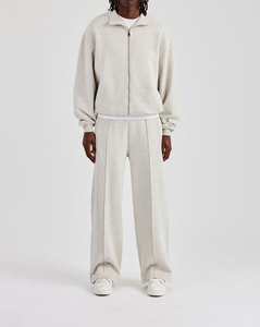 Ensemble de survêtement unisexe beige surdimensionné personnalisé avec logo, 100 % coton molletonné, haute qualité, sweat-shirt à capuche zippé ample et pantalon de survêtement vierge - Product Image 4