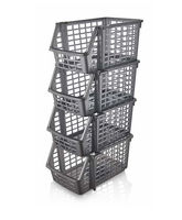 Paniers de rangement en plastique polyvalents et empilables, conformes aux normes alimentaires, en matériau PP, portables pour l'organisation du garage et de la maison