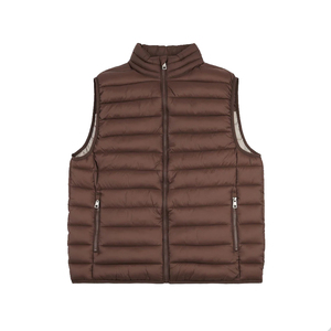 Gilets bouffants chauds pour hommes Offre Spéciale léger col montant couleur marron vêtements d'extérieur gilet matelassé veste sans manches à glissière - Product Image 1