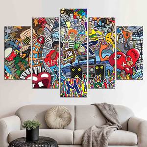 Lienzo con Estampado de Grafiti Bohemio: Decoración de Pared Moderna y Artística, Juego de 5 Lienzos Variados - Product Image 1