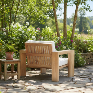 Ensemble de canapés en teck haut de gamme moderne avec tissu imperméable résistant aux UV, couleur bois naturel, pour usage extérieur à la maison, à l'hôtel et au jardin - Product Image 3