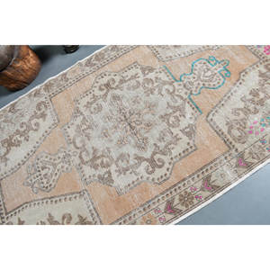 Alfombra turca Vintage Beige-Marrón 4,3X6,9 pies Tejido plano de lana con patrón de retazos para decoraciones de sala de estar Uso de pasillo - Product Image 5