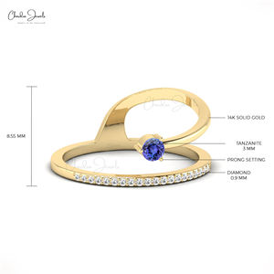Bague de mariée en or massif 14K de haute qualité 0.10 TCW cadeau d'anniversaire de tanzanite naturelle à la main bague de mariage et de fête en gros - Product Image 5