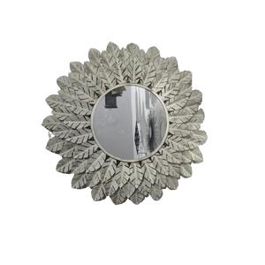 Modern <b>Mirror</b> <b>Wall</b> Decorate for Home Metal <b>Wall</b> <b>Mirror</b> With Leaf Design & <b>Silver</b> Color for Living Area - Product Image 1