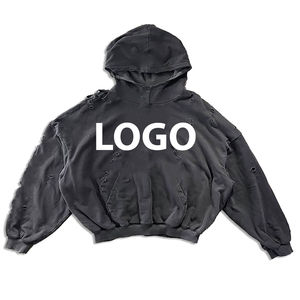Alta calidad logotipo personalizado lavado ácido Vintage básicos algodón mezclado hombres pulóver sudaderas con capucha desgastadas sudaderas con capucha personalizadas al por mayor - Product Image 4