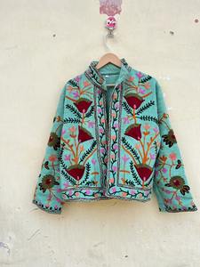 Blue Floral Embroidery Boho Hippie Suzani Winter <b>Jacket</b> New Collection Designer Coat <b>Women</b> Unisex Regular Gift Her - Product Image 4