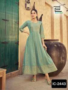 Dernières femmes portent Readymade Rayon Kurtis avec impression et belle broderie travail Anarkali Style Kurtis Collections pour femmes - Product Image 2