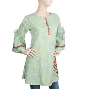 Women's <b>Strip</b> Cotton Kurti - Green - Product Image 1