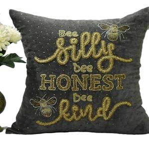 Christmas and Fall Holiday Floral Throw Pillow with Honey <b>Bee</b> Design Square Shaped Pillow Cover for Home Hotel Discounted Rate - Product Image 2