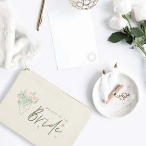 Pochette cosmétique en toile de coton à motif floral, grande capacité, pour mère et mariée, avec fermeture éclair, pour rangement de maquillage, portable, motif lettres - Product Image 3