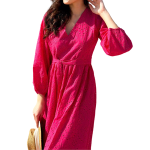 ชุดเดรสสำหรับฤดูร้อนแบบสุภาพของผู้หญิงชุดเดรสผ้าฝ้ายย้อมสีล้วนมีซิปตกแต่งโลโก้ด้านหลังเอวธรรมชาติซักได้ - Product Image 4