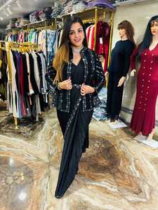 Trending Satin Silk Ready-to-Wear Saree con bordado Trabajo Koti Blusa Totalmente cosida para el verano - Product Image 3