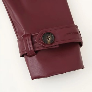 Women's Single Breasted Waistband Decoration Long Imitation Leather Windbreaker Winter New Long Sleeved Lapel Jacket - Product Image 3