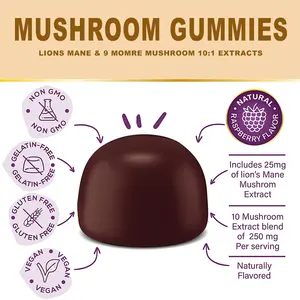60pcs Natural Organic Mushroom Complex Gummies Brain Boost Health Supplements Providing Energy Organic Ingredients