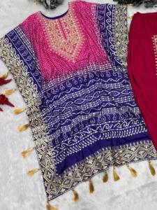 Superbe Broderie Travail Pure Chinon Soie Caftan avec Dhoti Ensemble Femmes Laine Abaya Impression Numérique Adultes Inde & Pakistan Soutien - Product Image 5