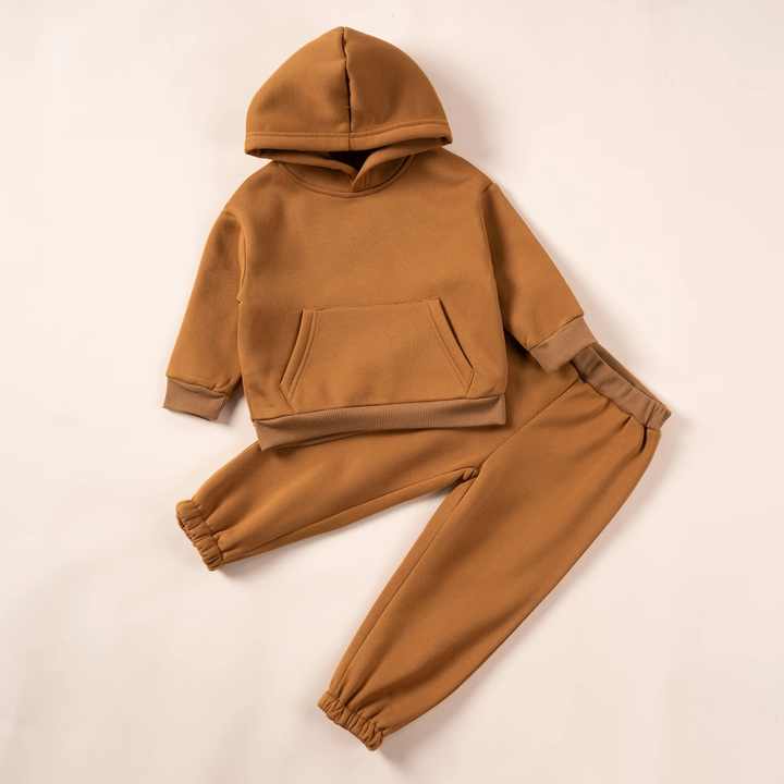 Winter Children Hooded Tracksuits Suits  Toddler Boys Girls Clothing Suit Solid Plush Sweater and Sports Pants Set