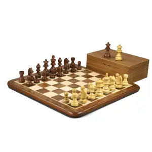 Meilleure vente, ensemble d'échecs moderne en bois artisanal avec boîte pour ranger les pièces d'échecs, poli avec couleur naturelle pour unisexe