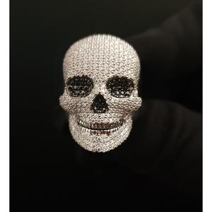 SHREYA DIAM Unisex <b>Skull</b> Cocktail <b>Ring</b> in 925 Silver with Moissanite Pave Setting Hiphop Style Rhodium Plated - Product Image 4
