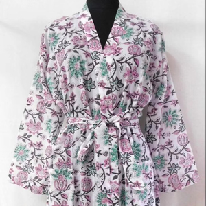 Bata de Kimono de algodón Floral Vintage de lujo ligera con cordón para mujer elegante bata de verano de manga ancha - Product Image 1