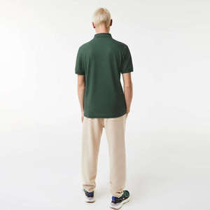 Logo brodé personnalisé 100% piqué de coton extensible vert forêt pour polo coupe régulière patte de boutonnage dissimulée côtes solides - Product Image 4