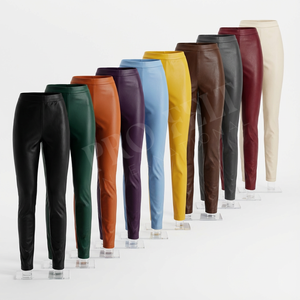 Pantalons en similicuir pour le streetwear et le bureau, coupe slim, grain lisse, devant dissimulé, élégant, jambe droite, pantalon en cuir tendance - Product Image 1