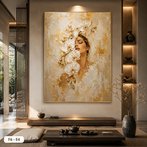 Nouvelle conception, peinture sur soie femme et fleur, modèle F6-E4, art mural de luxe, décoration moderne pour la maison, vente en gros d'usine, fabriqué au Vietnam - Product Image 6