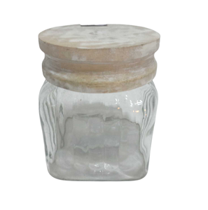 Boîte carrée en verre et bois design fantaisie avec couvercle finition naturelle en bois d'acacia pour la décoration d'ustensiles de cuisine - Product Image 3