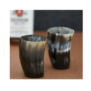 Tasse en corne de qualité supérieure et verre fait à la main rustique naturel écologique ensemble de boisson poli adapté à la cuisine bar et utilisation de cadeaux - Product Image 2