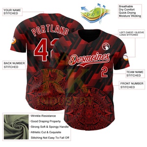 Maillot de baseball de haute qualité avec logo personnalisé, dégradé rouge et noir, design authentique, respirant, évacuant l'humidité, 100% polyester - Product Image 3