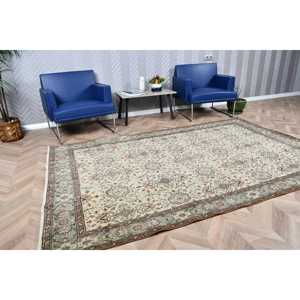 พรมวินเทจ ขนาด 5.5x8.5 ฟุต พรมตุรกีขนาดใหญ่ ลายตารางสีเบจเขียว - Product Image 3