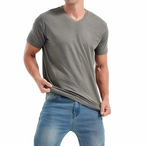 T-shirts vierges faits sur commande de coton de col en V avec doux et durable pour stigmatiser la mode et les ordres faits sur commande - Product Image 1