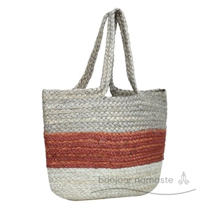 Borsa di iuta fatta a mano | Tote alla moda Beige, crema e arancione chiaro | Tote da spiaggia Eco Market all'ingrosso Canada europa - Product Image 4