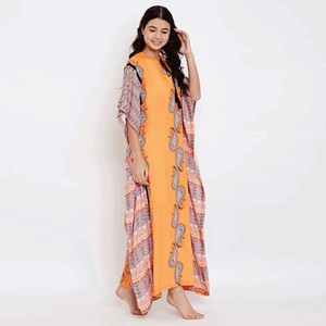 <b>Slim</b> Fit Viscose Rayon Round Neck with <b>Tie</b>-Up Detailing Half Sleeves Paisley Trail Loungewear Kaftan - Product Image 4