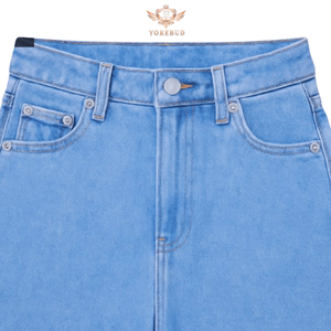 Yokebud กางเกงยีนส์ขาสั้นสำหรับผู้หญิง, กางเกงคาร์โก้ลำลองหลายกระเป๋าสีฟ้าอ่อนกางเกงยีนส์ไซส์พิเศษออกแบบโลโก้ได้ตามต้องการ - Product Image 4