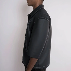 Chemise décontractée en cuir PU personnalisée pour homme, style hip-hop avec fermeture éclair, anti-rides, saison estivale, techniques de teinture unie - Product Image 4