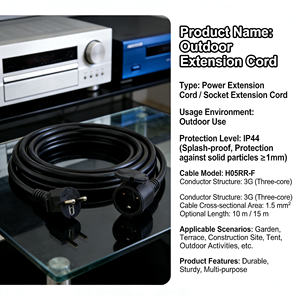 Cable de Extensión para Exteriores IP44 de PVC, 10 Metros, H05RR-F (3G 1.5mm2), 21A 250V, para Electrodomésticos y Herramientas Eléctricas, Estándar CN - Product Image 5