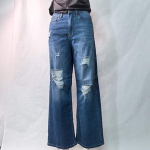 Wide Leg Ripped <b>Jeans</b> for <b>Women</b> Denim Trousers Washed Full Length Casual Streetwear - Product Image 4