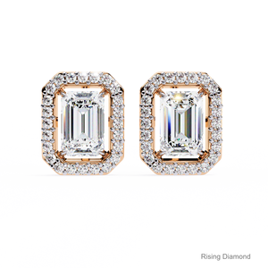 1,0 Ct para cada pendiente de tuerca de halo de diamante cultivado en laboratorio de corte esmeralda/pendiente de diamante CVD de oro rosa/regalo de aniversario para ella - Product Image 1