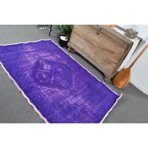 พรมสีม่วงโบฮีเมียนสไตล์วินเทจขนาด3.8x5.9ฟุตวัสดุขนสัตว์ออกแบบเย็บปะติดปะต่อกันมีแผ่นยางรองสำหรับทางเข้าหรือข้างเตียง - Product Image 4