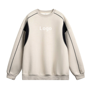 เสื้อสเวตเตอร์คอตตอนคอกลมของผู้ชายเสื้อคอกลมผ้าคอตตอนผสมขนาดใหญ่ออกแบบได้ตามต้องการรูปแบบสีพื้นแบบใหม่ - Product Image 3