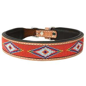 Collar de Cuero con Cuentas Hecho a Mano de Lujo con Diseño de Patrón Tribal para Perros de Razas Medianas a Grandes - Product Image 1